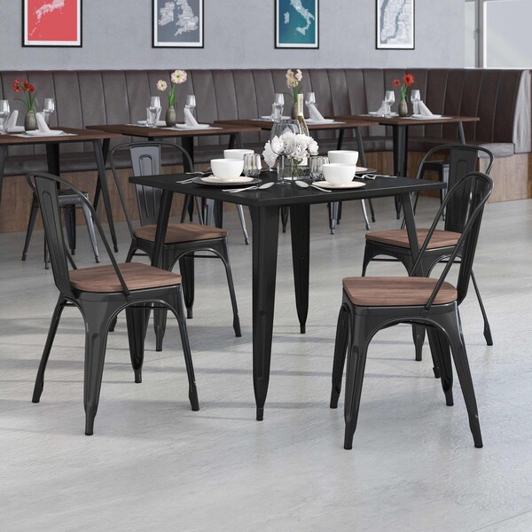 Flash Furniture Black Metal Stackable Chair with Wood Seat, PK4 4-CH-31230-BK-WD-GG - main